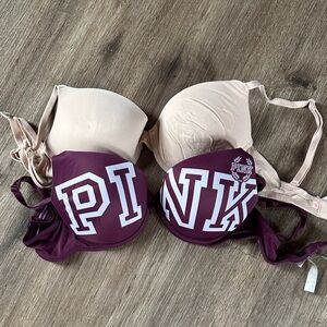 PINK Victoria's Secret Maroon and Beige Bra